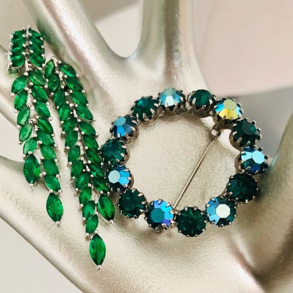 Vintage Blue AB Brooch & rhinestone Earrings - Picture 6 of 6